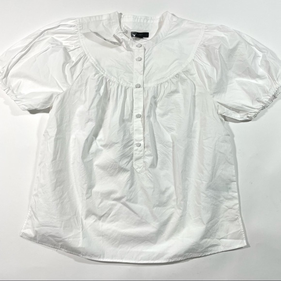 New J Crew Puff Sleeve Cotton Poplin Top Blouse White Small - Picture 2 of 8